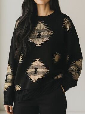 New ANDTHEWHY Aztec Print Oversized Sweater
